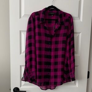 Lane Bryant Pink and Black Plaid Shirt